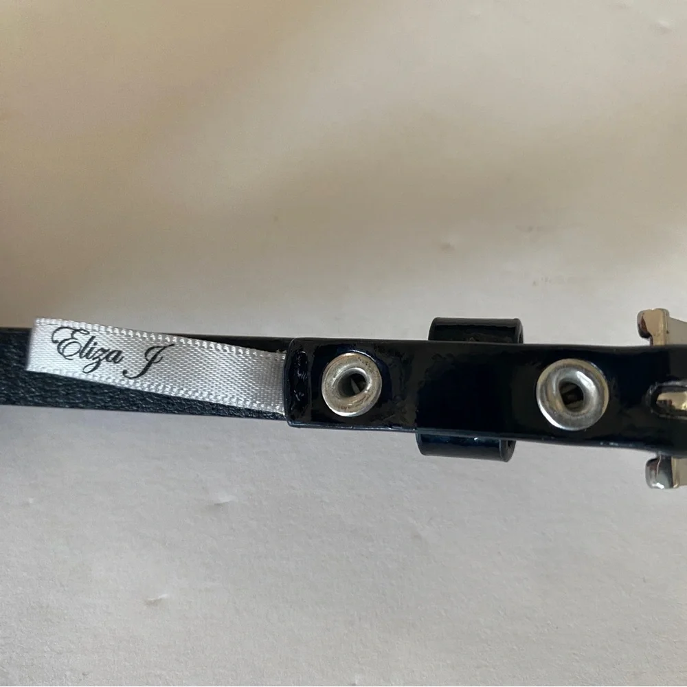 Eliza J Skinny Shiny Patent Black Belt Size 16W Silver Buckle 39-42” (98-108cm)